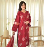 Full look model shot red floral embroidered  3 piece suit ZAMARANG
