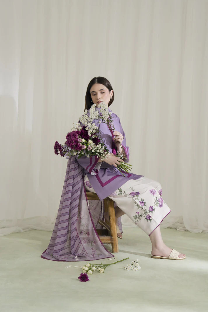 White floral printed trouser hem lavender bloom set