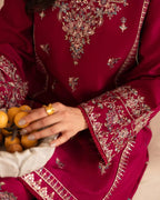 ZAMARANG Gulnaar luxury embroidered 2 pc suit maroon