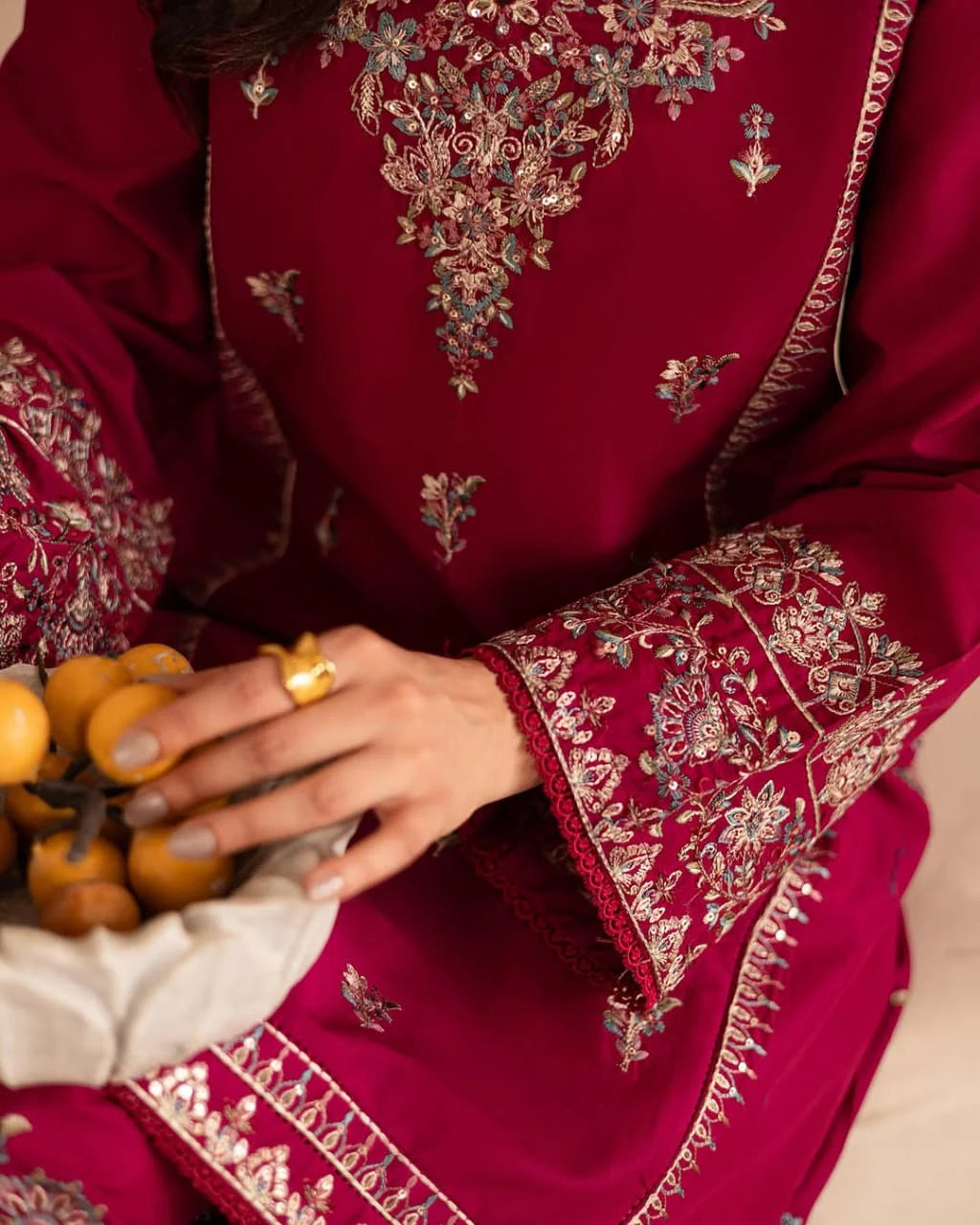 ZAMARANG Gulnaar luxury embroidered 2 pc suit maroon