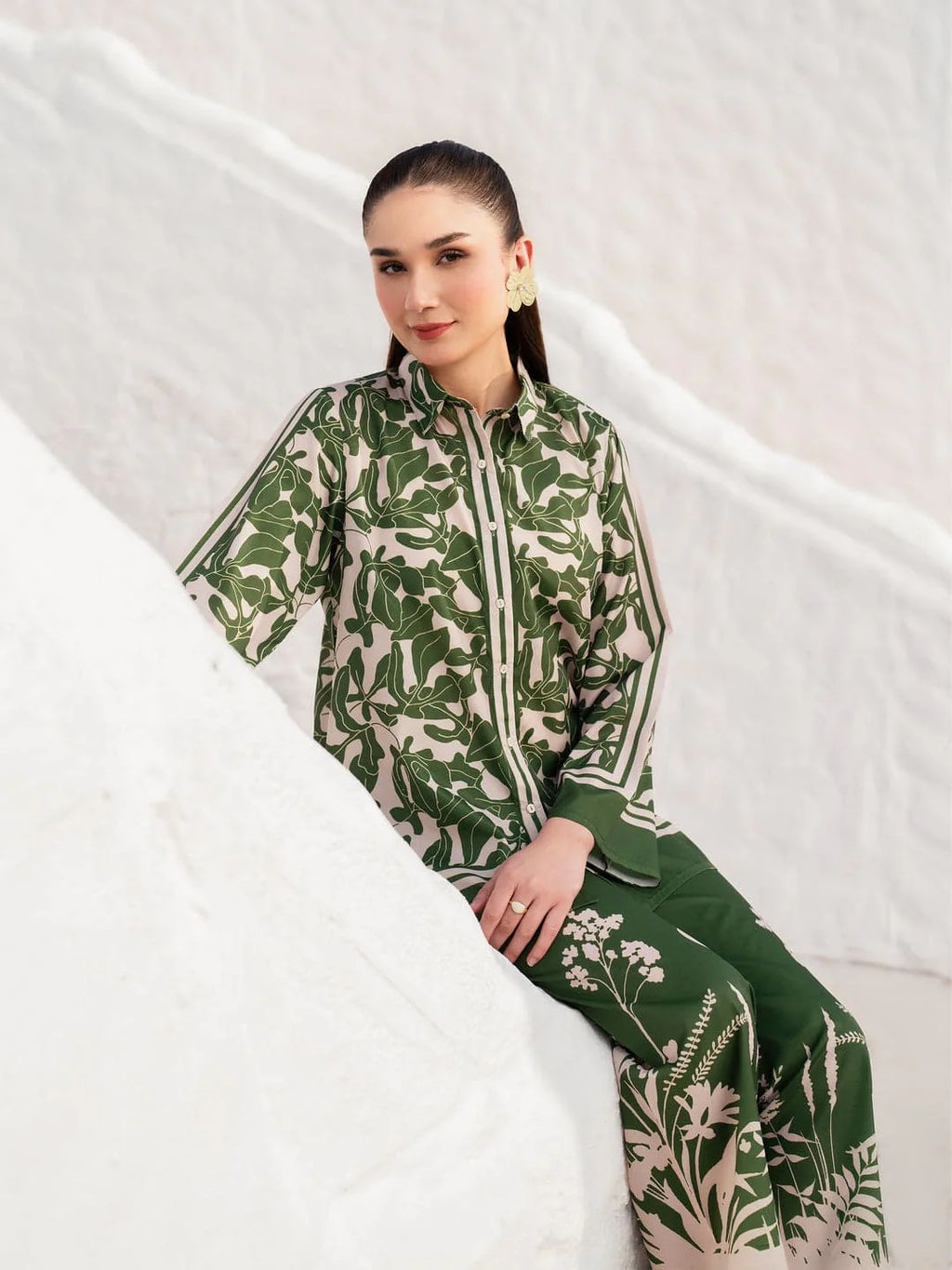 ZAMARANG Olive Grove stitched kurta full length look