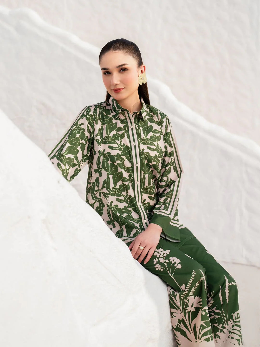 ZAMARANG Olive Grove stitched kurta full length look