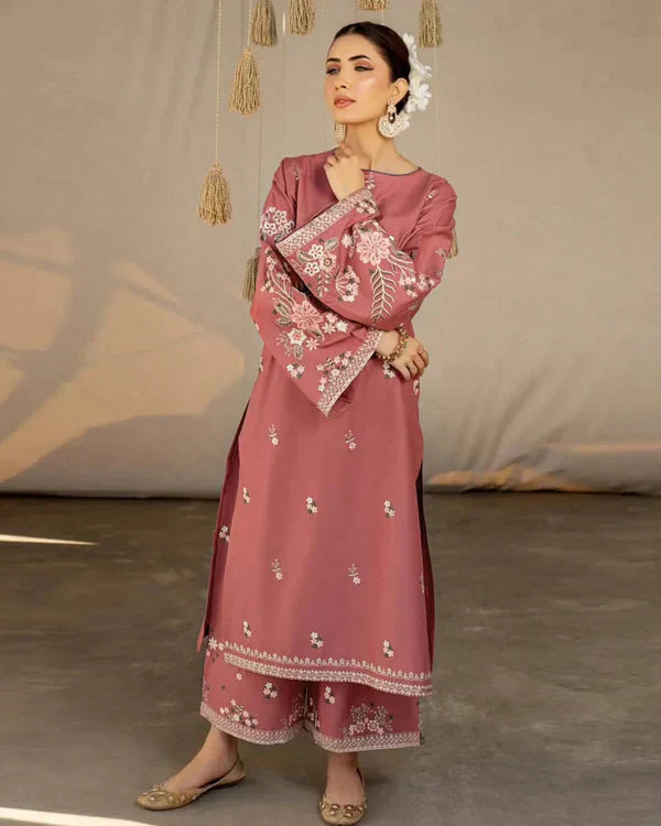 ZAMARANG Rose Petal Glow embroidered lawn 2PC set front view