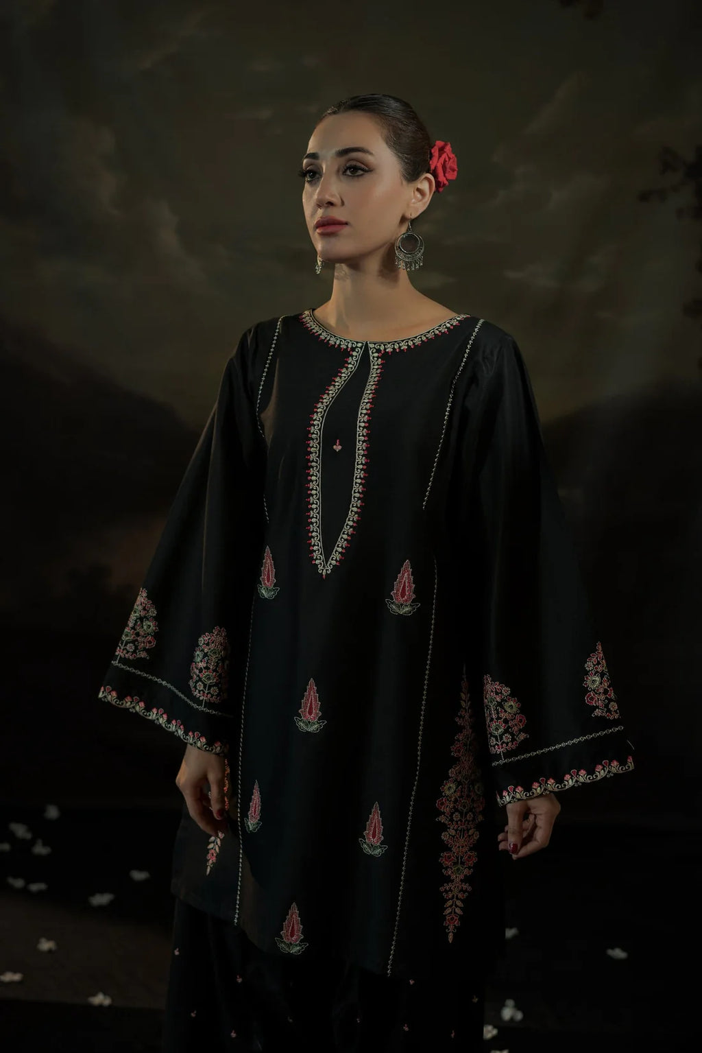 ZAMARANG Shaam-E-Noor black embroidered shirt front view