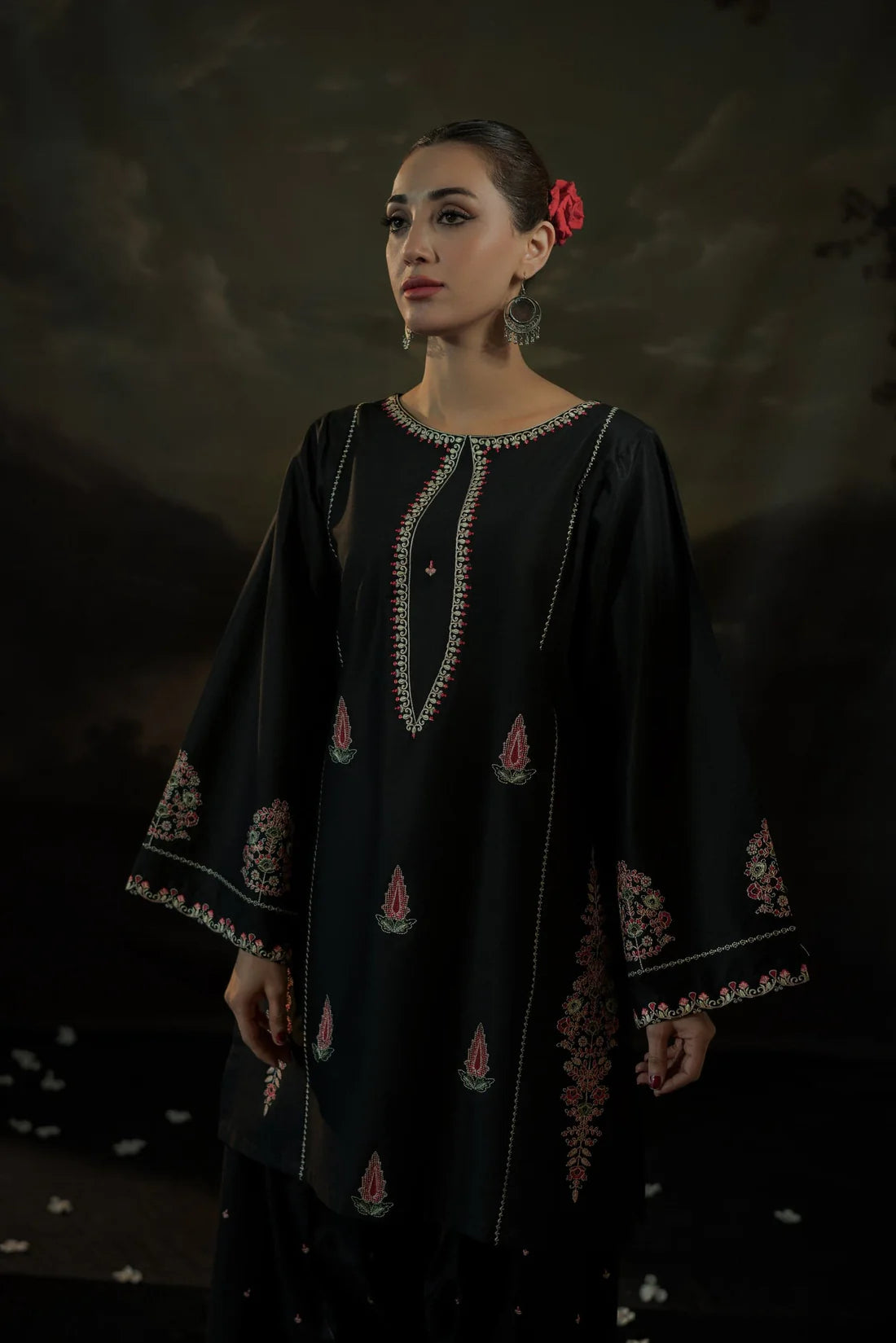 ZAMARANG Shaam-E-Noor black embroidered shirt front view
