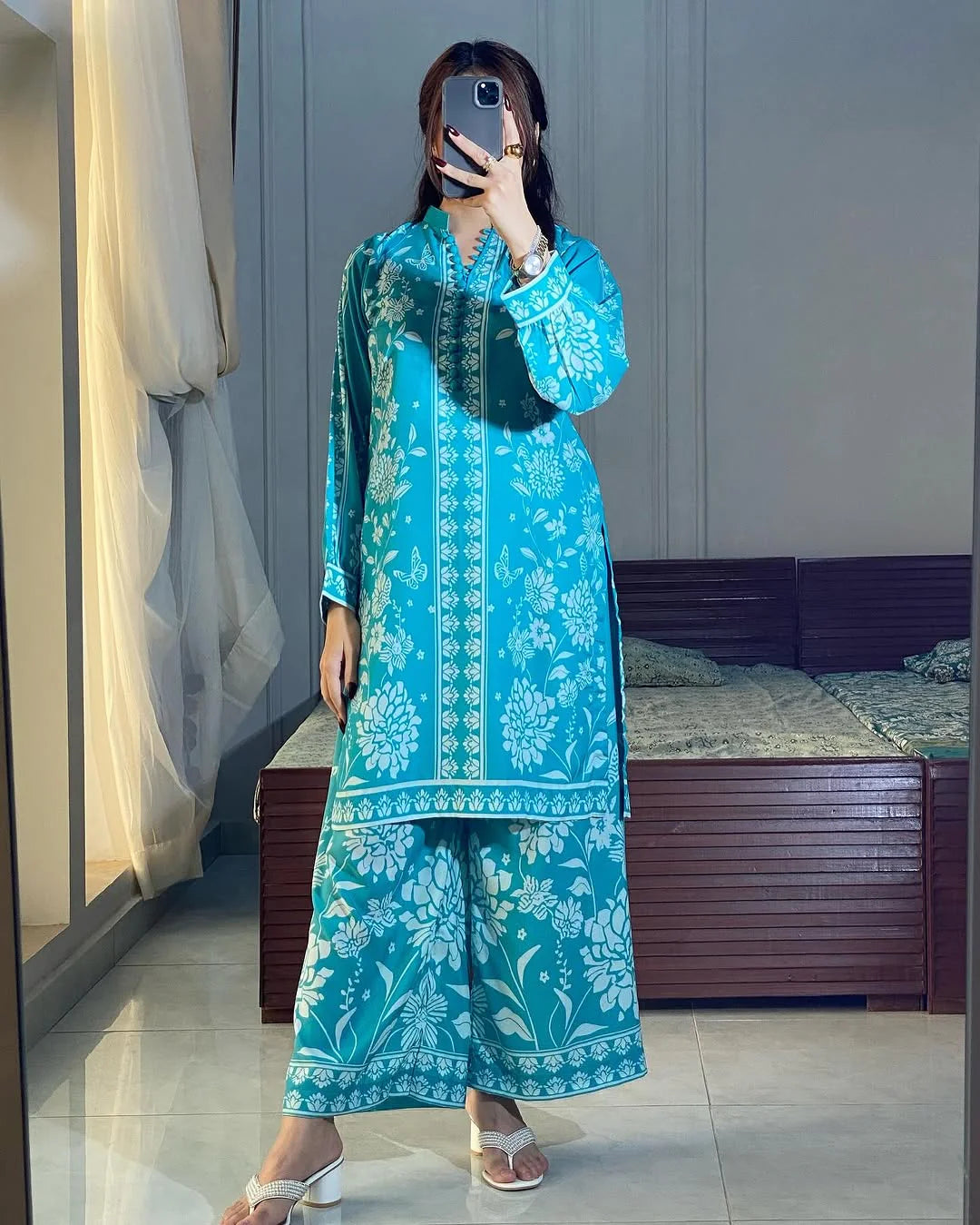 ZAMARANG Sky Meadow straight trouser detail stitched outfit