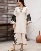 ZAMARANG almond embroidered 2 piece suit front view
