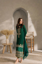 ZAMARANG chiffon dupatta embroidered border Emerald Vale