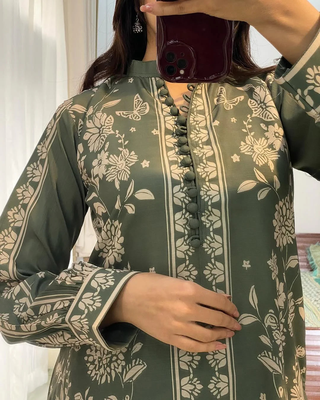 ZAMARANG digital lawn 2pc sage outfit lifestyle view