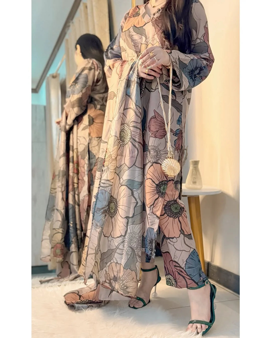 ZAMARANG digital printed kurta with oversized floral design