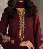 ZAMARANG embroidered sleeve border detail maroon suit
