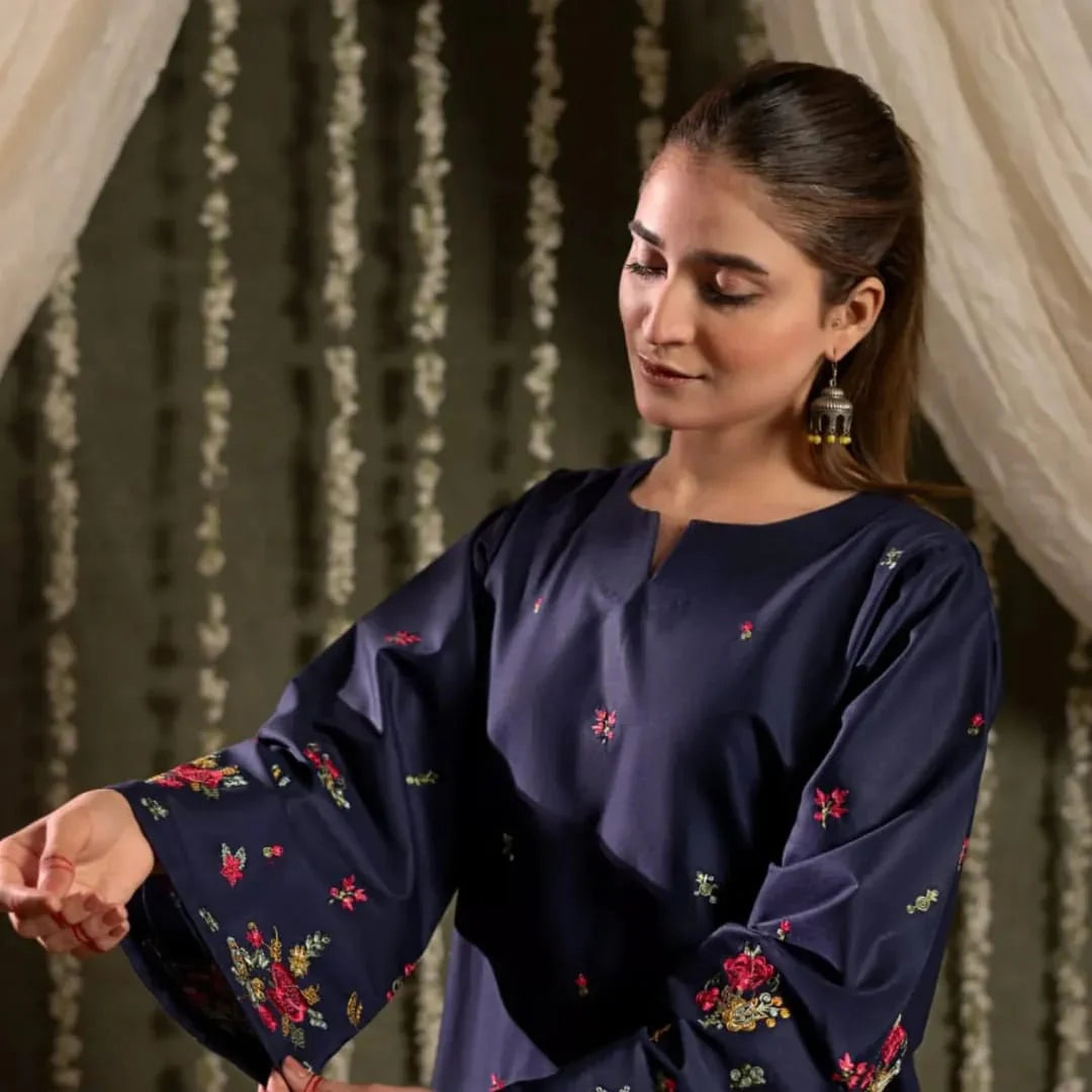 ZAMARANG embroidered stitched shirt and trouser set in blue