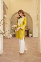 ZAMARANG marigold kurta neckline embroidery close up