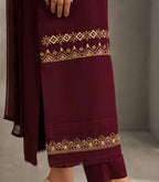 ZAMARANG maroon chiffon dupatta embroidered border detail
