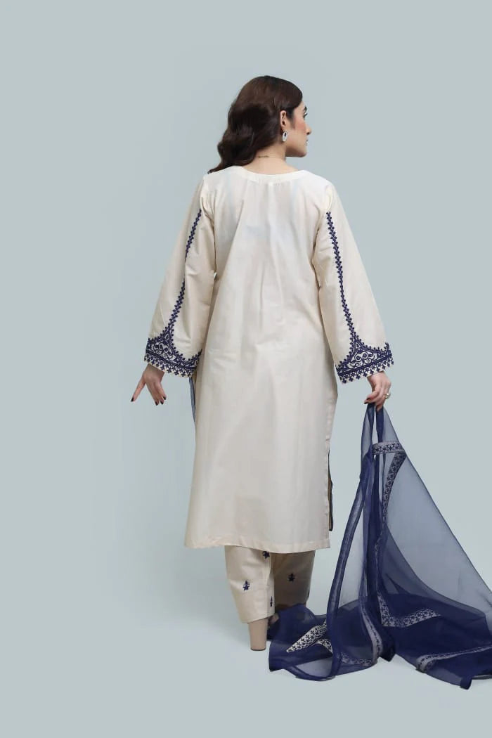 ZAMARANG navy embroidery neckline close up Nautica Ivory