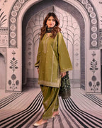 ZAMARANG olive embroidered outfit lifestyle model view