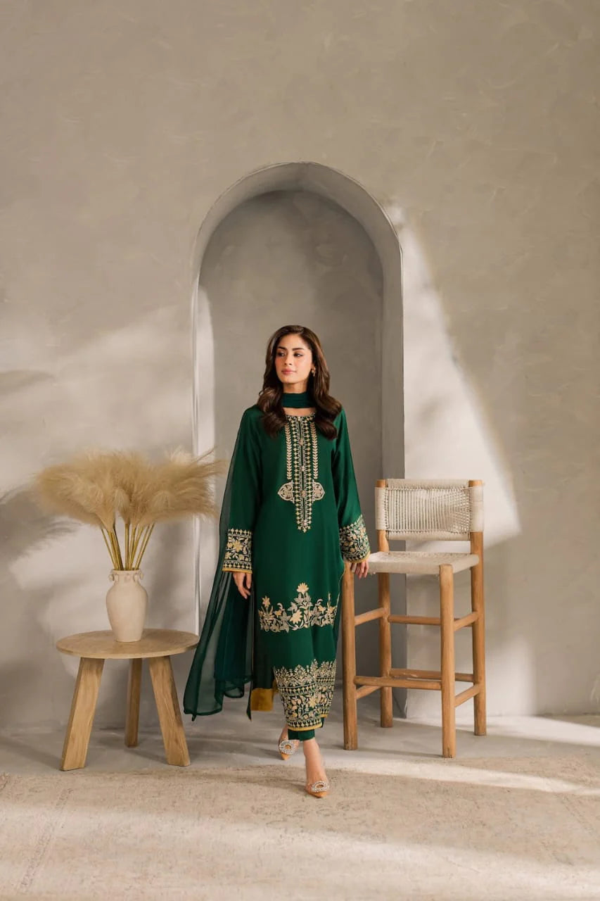 ZAMARANG straight trouser hem embroidery detail Emerald Vale