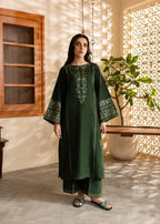 Zynah Olive Muse embroidered olive lawn shirt front view ZAMARANG
