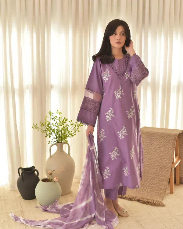 Lilac Serenade embroidered lawn 3-piece suit front view ZAMARANG