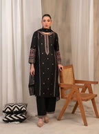Black 3-Piece Embroidered Dress with Multicolor Detailing
