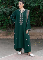 Elara Deep Emerald Embroidered 3-Piece Suit for Women