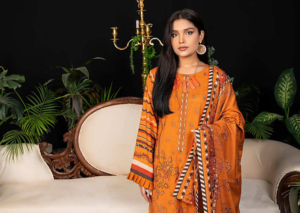 Burnt Orange Embroidered Winter Collection 3 Piece Suit Dhanak