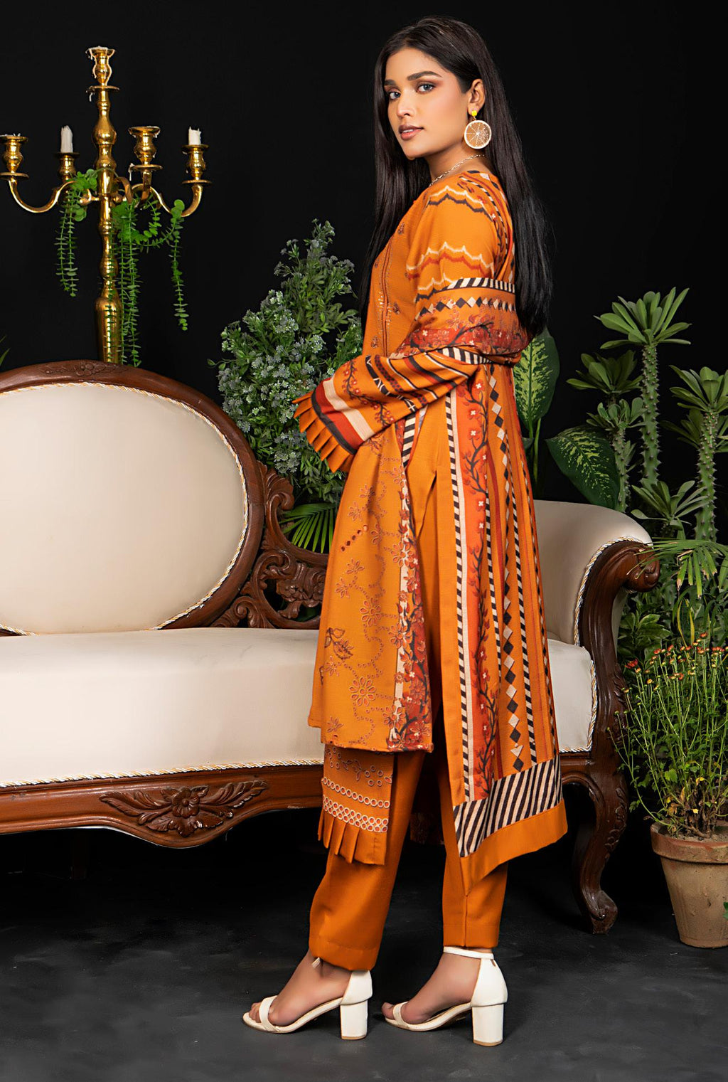 Burnt Orange Embroidered Winter Collection 3 Piece Suit Dhanak