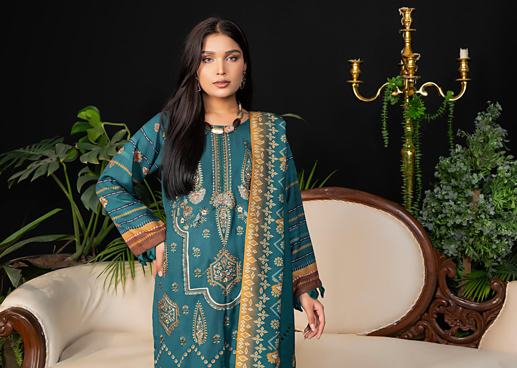 Elegant Teal Green Winter Dhanak Suit – 3 Piece Premium Collection