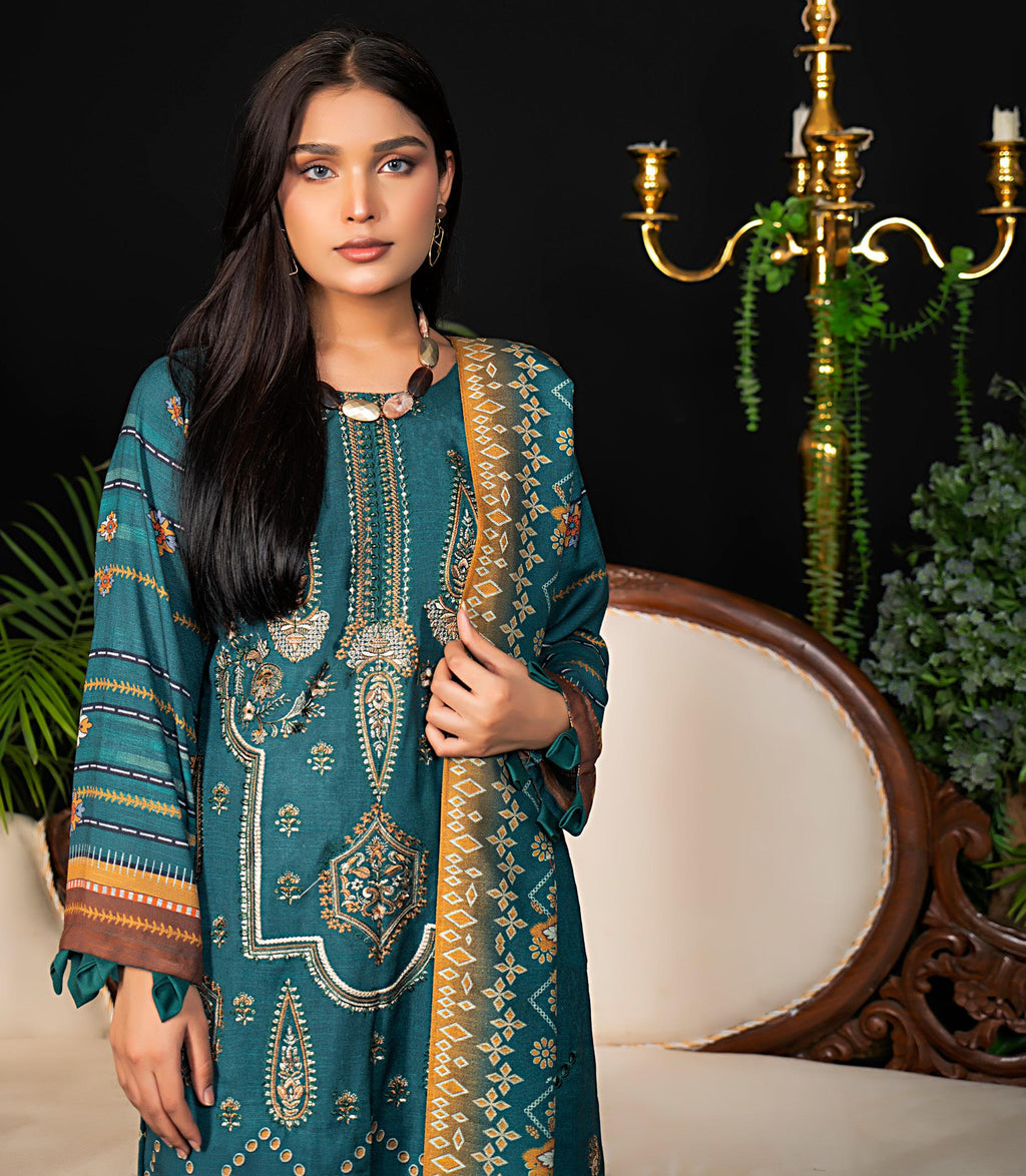 Elegant Teal Green Winter Dhanak Suit – 3 Piece Premium Collection