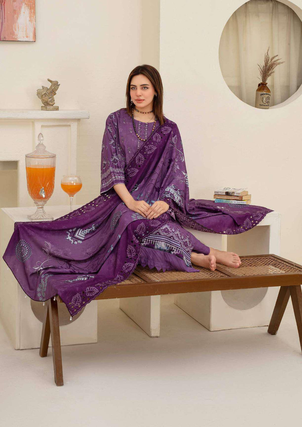 Elegant Deep Purple Embroidered 3-Piece Suit