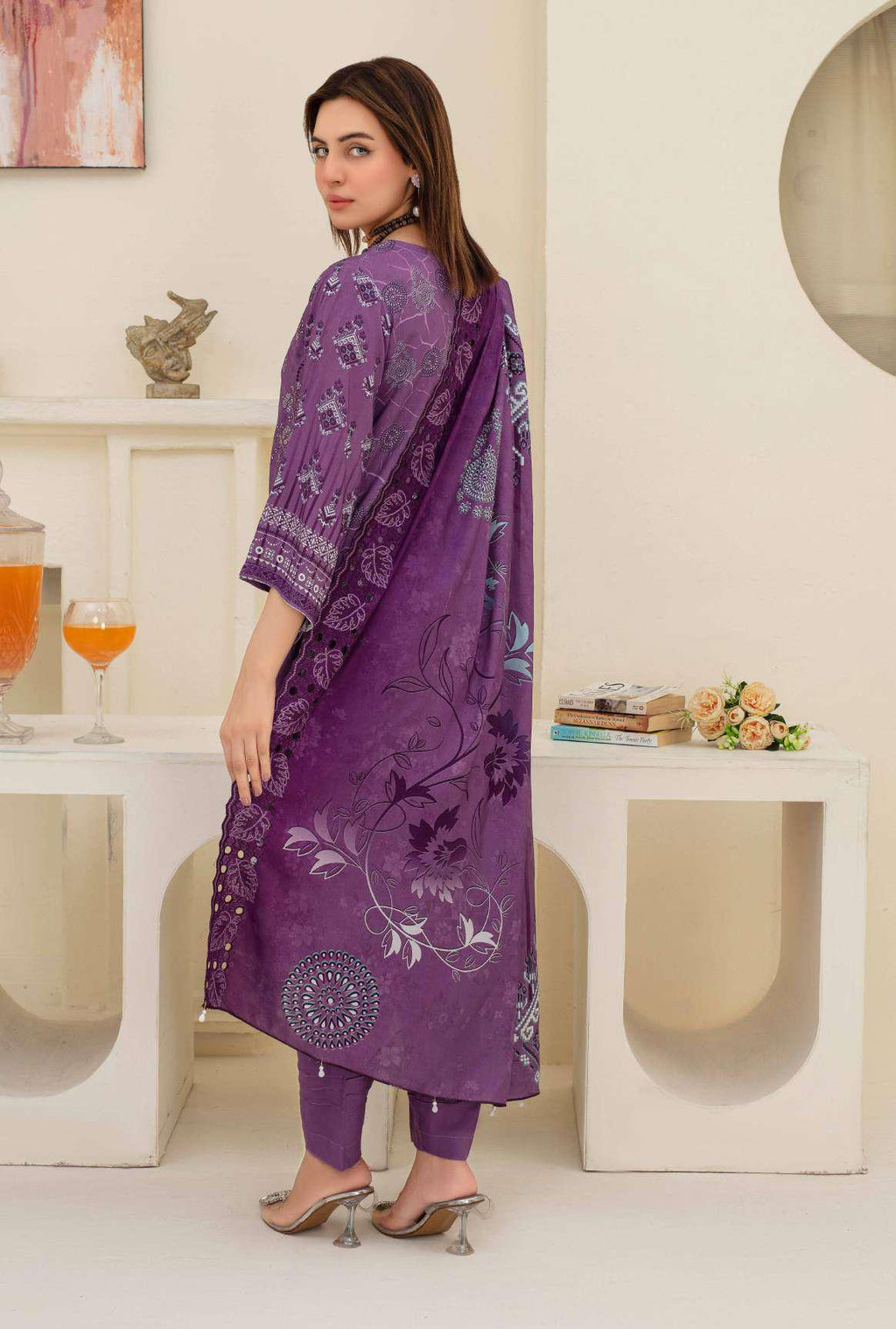 Elegant Deep Purple Embroidered 3-Piece Suit
