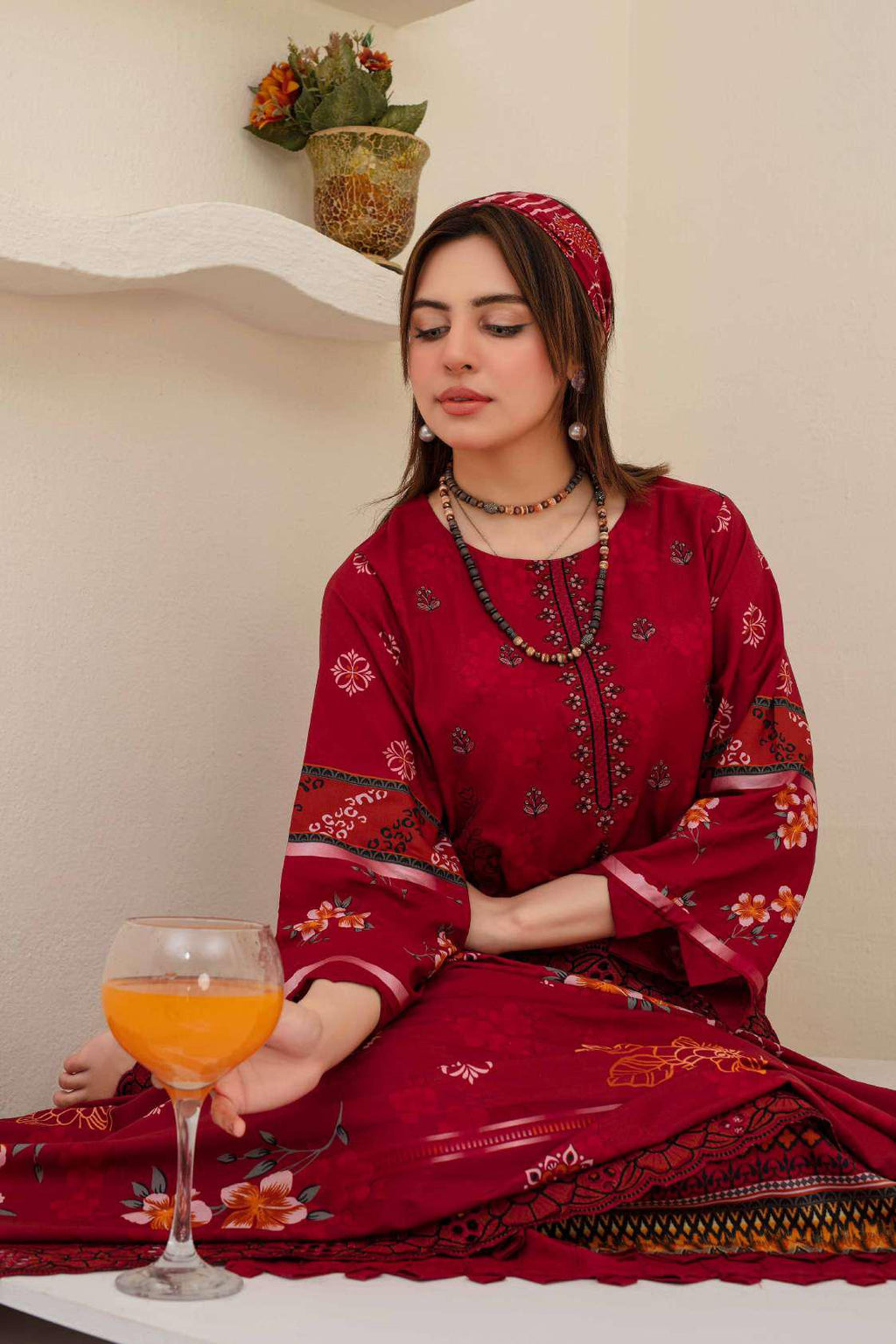 Close-up embroidery detail on maroon viscose shirt — ZAMARANG