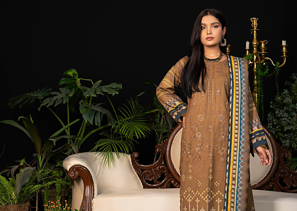 Earthy Elegance Embroidered 3 Piece Suit Dhanak