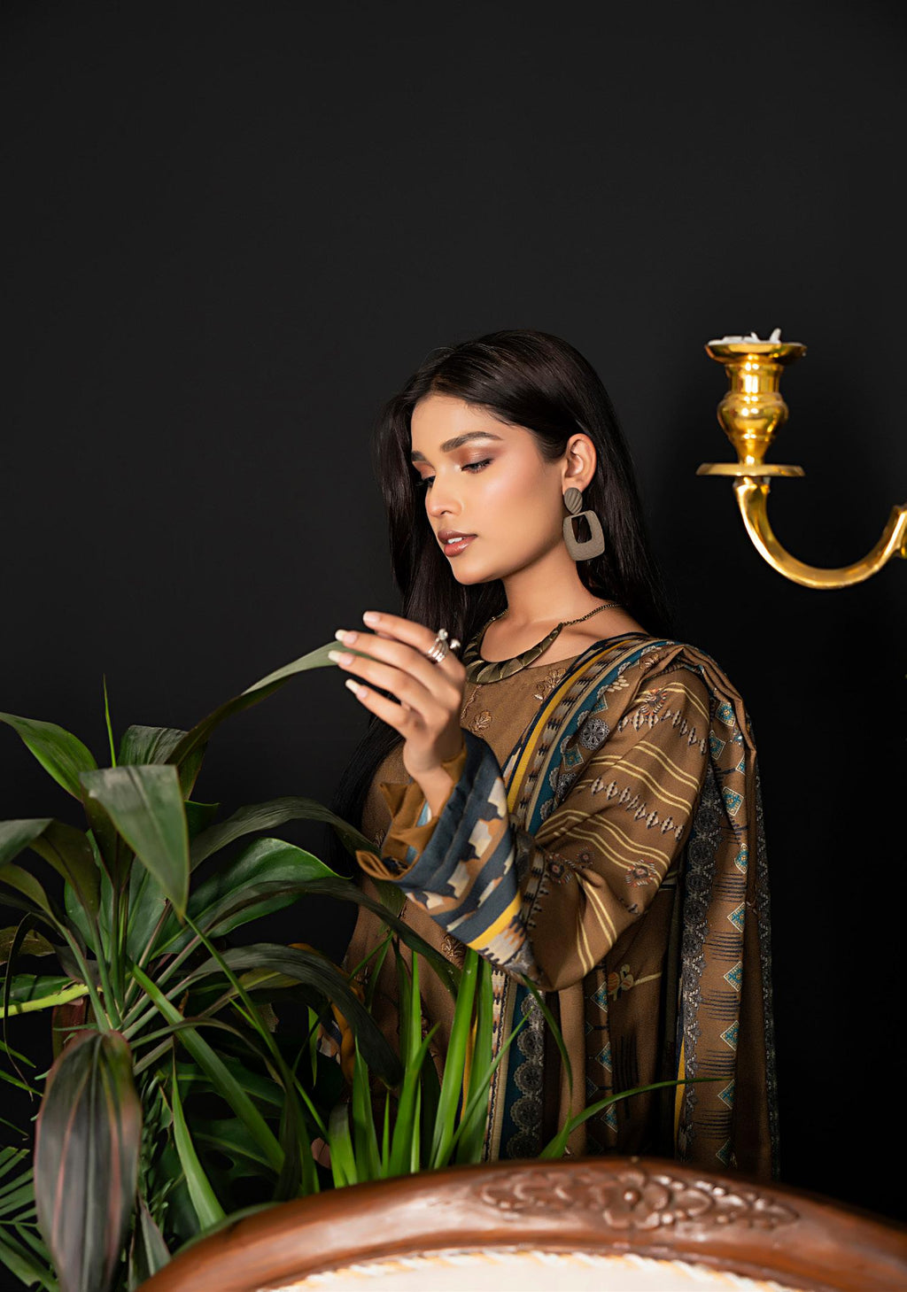 Earthy Elegance Embroidered 3 Piece Suit Dhanak
