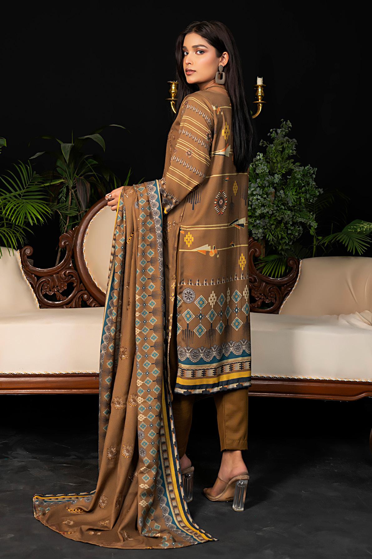 Earthy Elegance Embroidered 3 Piece Suit Dhanak
