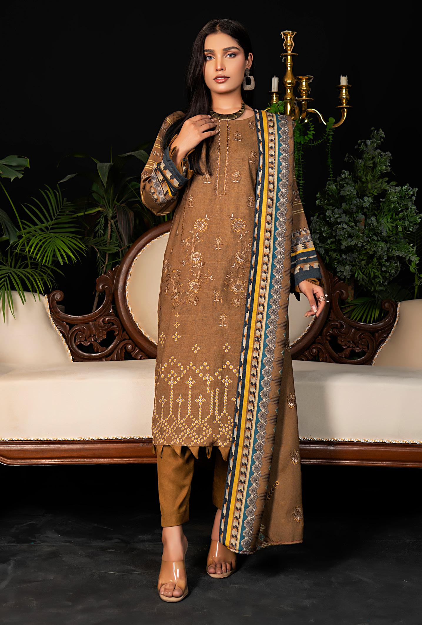 Earthy Elegance Embroidered 3 Piece Suit Dhanak