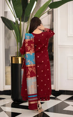 maroon embroidered shirt front view ZAMARANG