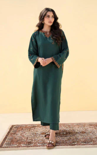 zamarang elara embroidered neckline close up deep emerald green