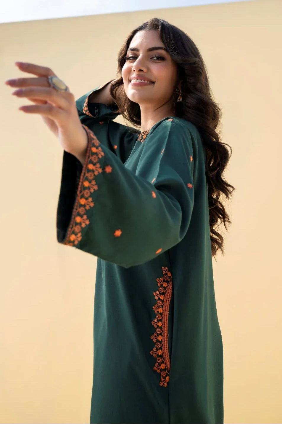zamarang elara deep emerald embroidered suit top bottom front view